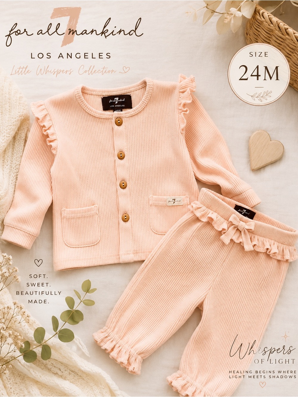 For All Mankind Los Angeles Girls 24M Blush Pink Ribbed Ruffle 2-Piece Set